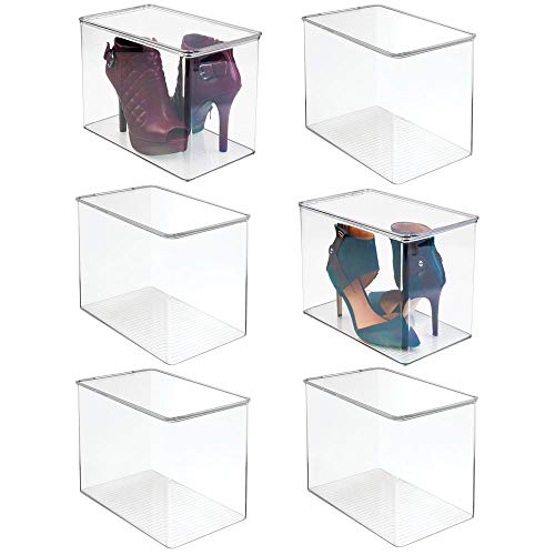 mDesign Stackable Closet Plastic Storage Bin Box with Lid - Container for Organizing Mens and Womens Shoes, Booties, Pumps, Sandals, Wedges, Flats, Heels and Accessories - 9' High, 6 Pack - Clear