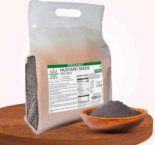 Image of Pure Tree Certified Organic Mustard Seeds Big | 10 Kg / 10000 g | Black Mustard Rai Seeds Big | Sasive seeds Whole Kali Rai Dana | Sarson dana Indian Spice Gluten Free