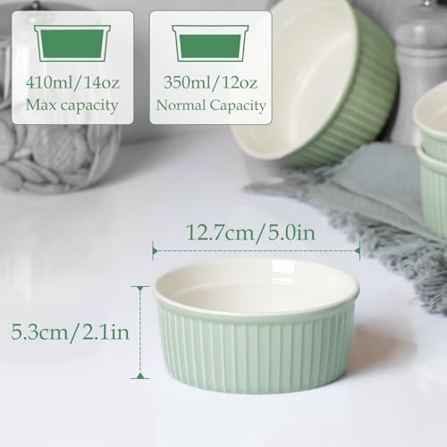NUTRIUPS Green Ramekins 14oz Oven Safe Set of 4, Porcelain Pudding Cups for Creme Brulee Souffle, Small Ceramic Ramekins Set for Baking - Image 3