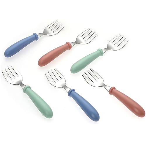 WLLHYF Set di 6 forchette e cucchiai per auto-alimentazione con manico in silicone morbido posate in acciaio inox piccola forchetta utensili lavabili in lavastoviglie piccole posate stoviglie
