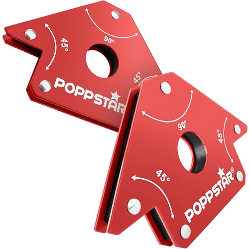 Poppstar Escuadra magnética (ángulo de soldadura, fuerza de sujeción 22,6 kg - 45/90/135°), 2 unidades, rojo