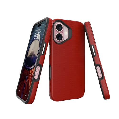 Image of NOXO Ultra-Hybrid Triangle Back Case Cover for iPhone 16, | Shockproof Design | Camera Protection | Soft TPU & Rugged PC | Bumper Case Cover for iPhone 16, (Scarlet Red)