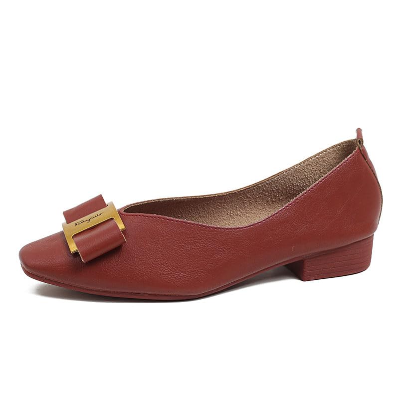 HIPPOSEUS Women Square Toe Pumps Low Heel Office Shoes Soft Prom Shoe Bows