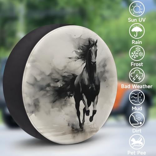 Image of Spare Tire Cover for RV Trailer, Animals Horse Tire Covers Universal Fit for Travel Trailer Camper Jeep RV SUV Truck Waterproof Wheel Cover (15 inch for Diameter 27 inch - 29 inch),A275