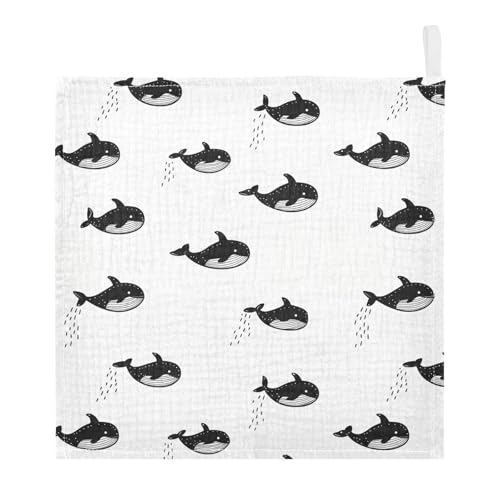 Image of vvfelixl Little Cute Orca Baby Burp Cloths Baby Muslin Washcloths for Boys Girls Cotton Babys Face Towel for Newborn Infants Soft and Absorbent 11.8 X 11.8 in, 5 Pack