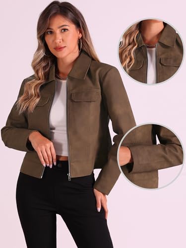 Allegra K Faux Leather Jackets for Women's Zip Up Vintage Distressed 2024 Fall Short PU Moto Biker Jacket2