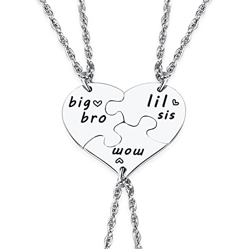 Ralukiia 3PCs Mother Son Daughter Heart Puzzle Piece Necklace Set Gifts for Mom from Big Bro Lil Sis Family Jewelry