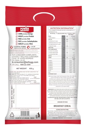 Image of Kellogg's Multigrain plus Corn Flakes 450 G | Power of 5 Grains | 6 Vitamins | High Iron | High Fibre | Crunchy & Delicious | Protein | Only 2% Fat | Breakfast Cereal