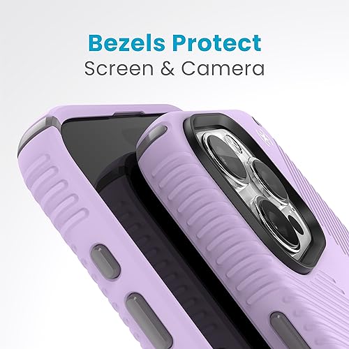 Image of Speck iPhone 15 Pro Max Case - Built for MagSafe, Drop Protection Grip - Scratch Resistant, Soft Touch, 6.7 Inch Phone Case - Presidio2 Grip Spring Purple /Cloudy Grey /White