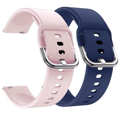 Image of PEFKO PSS56 19MM Replacement Soft Silicone [ Tang Buckle ] / Milanese [ Magnetic ] Sporty Straps /Bands Compatible for Boat Storm Smart Watch & Watches with 19mm Lugs Size (19MM, PINK /NAVY BLUE)