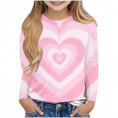 Girls Tie Dye Shirt Long Sleeve T-Shirt Valentin's Day Love Printed Cotton Tee Tops
