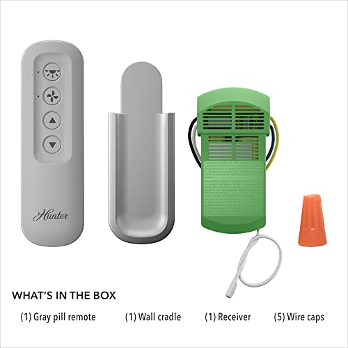 Image of Hunter Universal Fan Light Remote Control Replacement - Ceiling Fan Remote Control Kit with Wall Mount & Receiver, Manages Speed & Light, Supports Dimming, Compatible w / Most Brands - 99770, Dove Grey