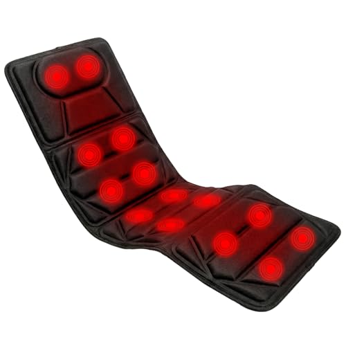 BONPLUS BP Esterilla de Masaje Corporal con Calor y Vibración, Colchoneta de Masaje, Masajeador Cervical, Funda de Asiento de Masaje con 5 Modos de Vibración, 10 Motores y 4 Zonas de Masaje