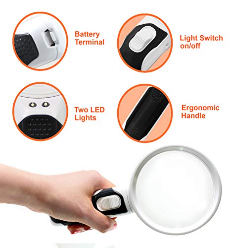 Magnifying Glass 5X & 10X with Bright LED Lights, Magnifying Glasses for Close Work, Lighted Magnifier for Reading Handheld, Kids Plastic Pocket Magnifying Glass with Light, Magnified Glass