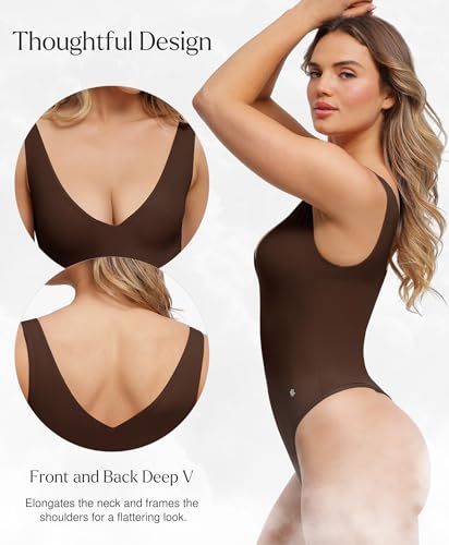 Image of Popilush Shapewear Bodysuit Plunge Deep V Neck Backless Going Out Tank Tops