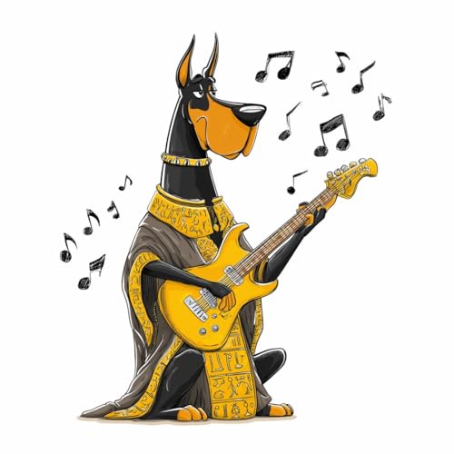 Image of Musical Dog Wall Sticker | Guitar Playing Cartoon Dog Self Adhesive Wall Decal for Kids Room, Music Room, Bedroom & Home Decoration
