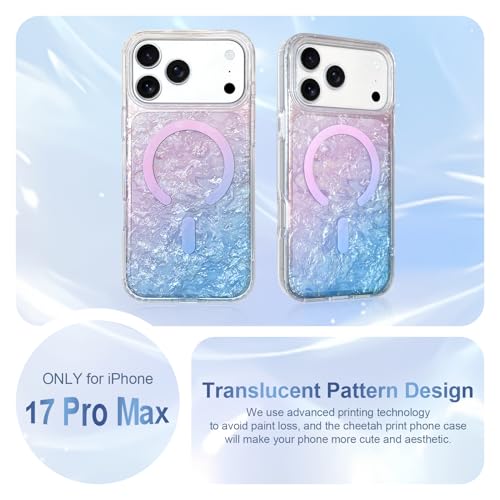 Image of AIGOMARA Cute Case for iPhone 17 Pro Max Case for Women Girls [Compatible with Magsafe] Translucent Summer Vibe Colors Design, Aesthetic Girly Magnetic Protective Phone Cover, Gradient Pink & Blue