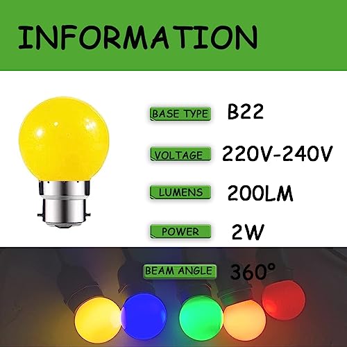 ZFQ 8 Pack B22 Bayonet Colored LED Light Bulbs 2W G45 Golf Ball Mini Globe Bulb Lighting Bulbs,Yellow for Outdoor Indoor String Patio Garden Party Christmas - Image 3