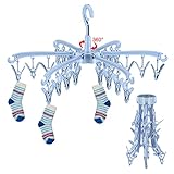 [Gancho a prueba de viento] Equipado con un gancho a prueba de viento que puede girar 360 grados para evitar que la percha se la lleve el viento. Con un diseño de gancho lateral, el plástico de la rejilla de secado de calcetines se puede ajustar de acuerdo con diferentes escenas, como ventanas, respaldos de sillas, etc.