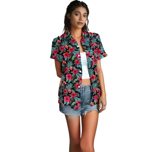 Women's Hawaiian Shirts Summer Plus Size Beach Shirt Short Sleeve Button Up Tops Cool Floral Tropical Printed Blouses2