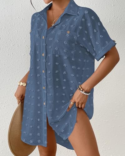 Image of Bsubseach Swimsuit Coverup for Women Swiss Dot Beach Cover Ups Shirt Dress
