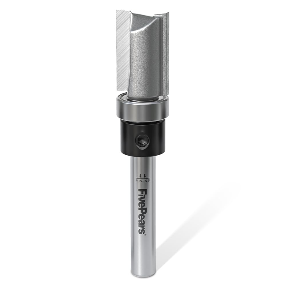 FivePears Pattern Flush Trim Router Bit 1/2 Inch Cutting Diameter, 3/4 Inch Cutting Length, 1/4 Inch Shank, Top Bearing Flush Straight Cut Trim Router