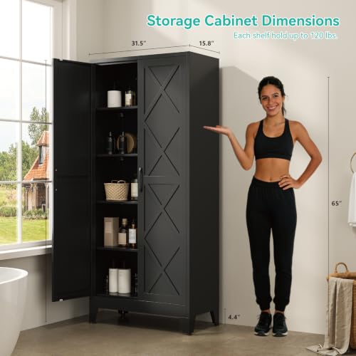 Image of Metal Storage Cabinet with Doors and Adjustable Shelves