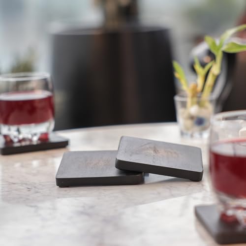 Image of Ireka Home Handmade Tamra Wooden Coasters (Set of 4) - Acacia Wood with Bold Black Vignette Design - Coffee Table Decor, Cup Coaster for Kitchen, Coffee Cups, Mugs & Glasses