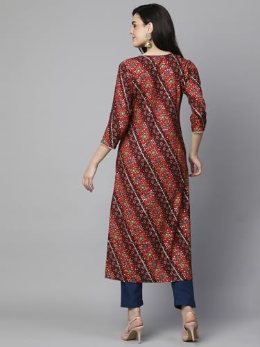 Image of GoSriKi Women's Cotton Blend Straight Printed Kurta with Pant Set