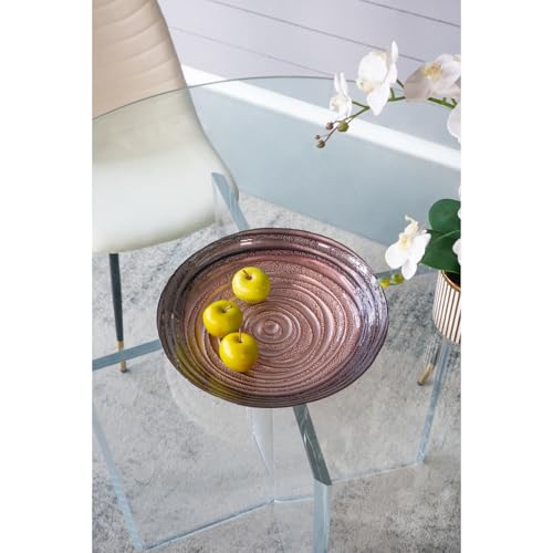 Plato base decorativo de vidrio espiral 15.5 pulgadas dorado y púrpura miniatura 7