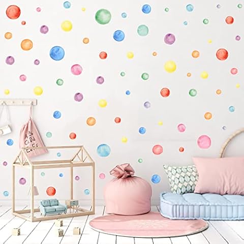 KAIRNE Colourful Watercolour Polka Dots Wall Sticker Cover
