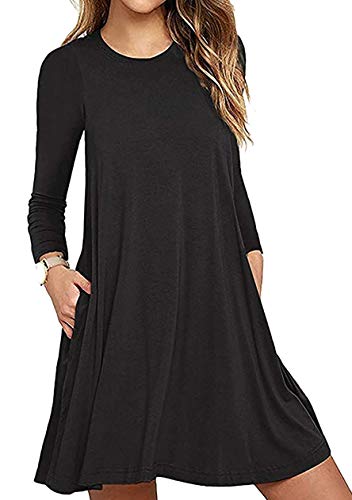 OMZIN Robe à Manches Longues pour Femmes Robe De Soirée Robe Portefeuille Robe D'été Robe De Loisirs Robe De Soirée Longueur Genou Robe Décontractée Noir XL Cover