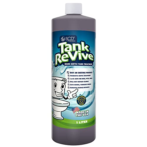 Tank Revive for Home Septic Systems – 1 Liter, Live Probiotics Liquify Sludge, Keep Septic Tanks Clear for Up to a Year, Eliminates Odors, 100% Bio-Based, Safe for People & Pipes – by SCD Probiotics