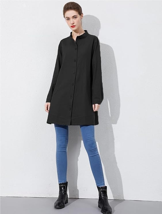 Laovanln Women's Linen Shirts Jackets Button Down Long Sleeve Cotton Blouse Tops with Pockets4