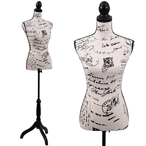 Sandinrayli Beige Female Mannequin Torso Dress Form Clothing Display w/Black Tripod Stand