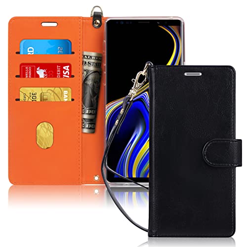 FYY Case for Samsung Galaxy Note 9, Handmade Flip Folio Note 9 Case Wallet [Kickstand Feature] With ID and Credit Card Protector for Samsung Galaxy Note 9 (2018) Black