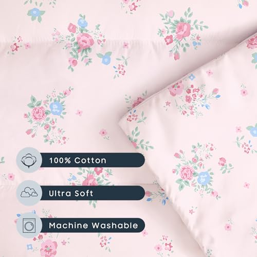 Image of Wake In Cloud - Toddler Nap Mat with Pillow and Blanket, 100% Cotton Fabric, for Kids Girls Ages 3 Plus in Daycare Kindergarten Preschool, Floral Botanical Flowers