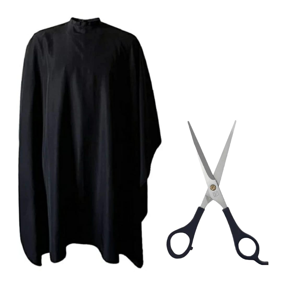 Professional Hairdressing Cape and Scissors Set, Black Salon Cutting Cape with Stainless Steel Scissohome set of 2-image-27