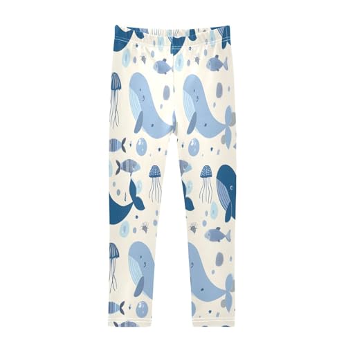Bolaz Toddler Girls Leggings Printed Yoga Pants Leggings Blue Whales and Jellyfish for Kids