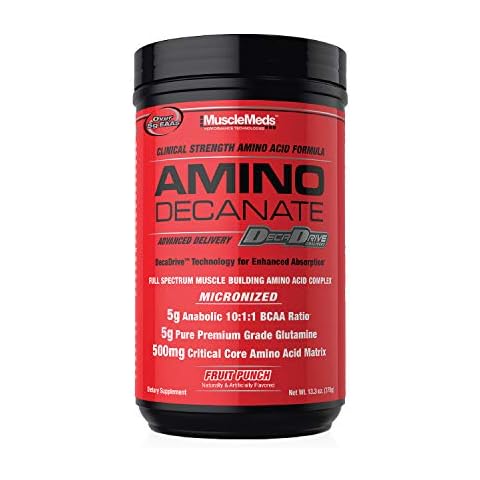 MuscleMeds Amino DECANATE, Intra, Post Workout Drink, Full Spectrum Amino Acid Complex, Leucine, Muscle Recovery, Fruit Punch, 30 Servings Cover