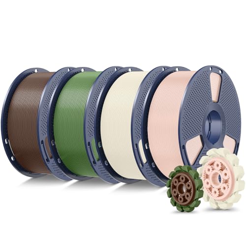 Image of SUNLU PLA+2.0 3D Printer Filament 4KG, Upgrade PLA+ Filament 1.75mm, Tougher and Stronger, Dimensional Accuracy + /-0.02mm, 1KG per Spool, 4KG Total, Bone White+Beige+Coffee Brown+ Olive Green
