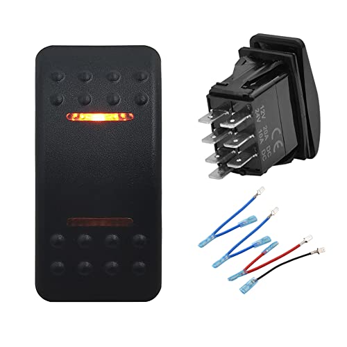 Image of 3 Way Waterproof Retractive Button Rocker Switch 7P DPDT (ON)-Off-ON Dual Orange Lamp Light Bar Momentary Toggle Switch Compatible with Car Boat Vehicle Bus Motorcycle RV 12V 24V