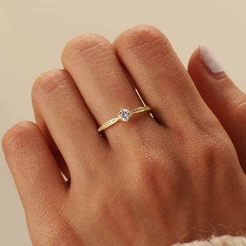 SUYACS 1ct Diamond Cut Cubic Zirconia Engagement Rings for Women 925 Sterling Silver Gold Round Cut Moissanite Promise Ring Classic Eternity Brides Wedding Rings Jewelry Gifts for Her Wife2