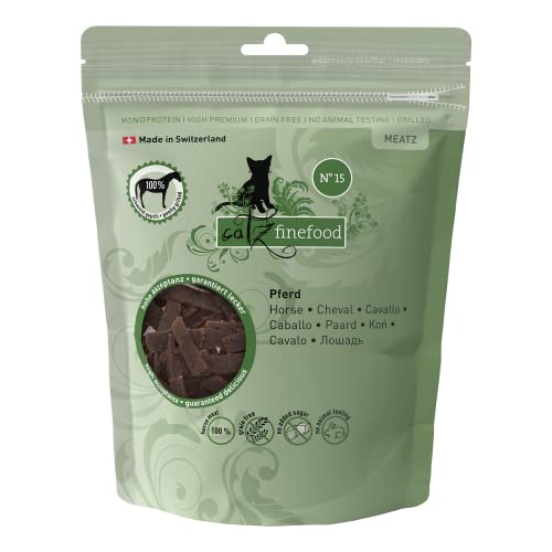 catz finefood Meatz - Golosinas para Gatos con Caballo n° 15, Tiras crujientes de Carne de Caballo al 100%, Aperitivo para Gatos para alérgicos sin azúcar, sin Cereales (1 x 45 g)