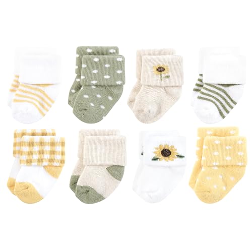 Image of Hudson Baby Infant Girl Cotton Rich Newborn and Terry Socks, Sunflower, 6-12 Months