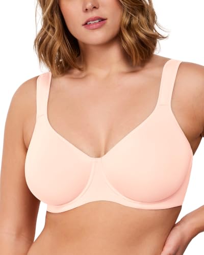 Image of HSIA Minimizer Bras for Women, Full Coverage Underwire T-Shirt Bra, Joan | Plus-size fit, seamless unlined cups, stretch fabric, U-shaped back smoothing, wide cushioned adjustable straps