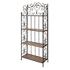 Deco 79 Metal Scroll Tall Folding 4 Shelf Bakers Rack, 27" x 12" x 68", Brown