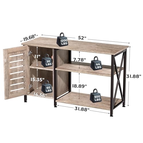 Image of Herture 55-75 Gallon Fish Tank Stand, Aquarium Stand with Power Outlets and Cabinet for Fish Tank Accessories Storage, Heavy Duty Metal Frame, 52 inch L*19.68 inch W Tabletop, 1200LBS Capacity, Grey PG05YGZ