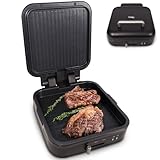 Gadgy Kontaktgrill – Elektrische Tischgrill mit abnehmbarem Grillboden – Einstellbare Temperatur – Ein- & Doppelseitiges Grillen – Antihaftbeschichtung – 1400W – Matt Schwarz/Silber