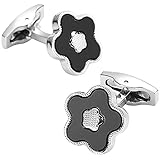 Rockyu カフス メンズ おしゃれ シルバー ブラック さくらカフス 和風カフス 黒花 梅花 ステンレス ビジネス 紳士 レディース ファッション カフリンクス